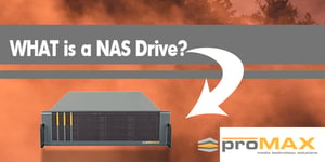 ProMAX NAS drive behind orange background 